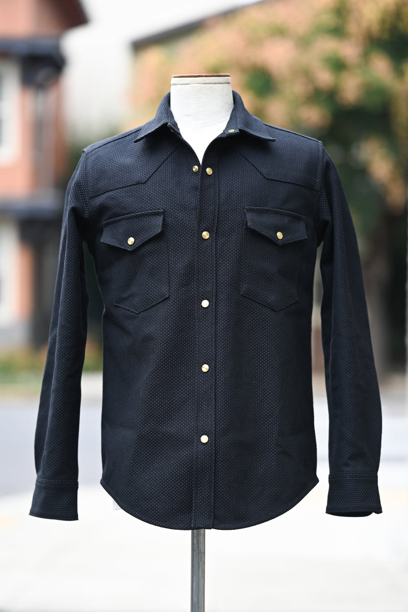 Townes Western Shirt - Black Sashiko-Ori - IN STOCK – Ship John