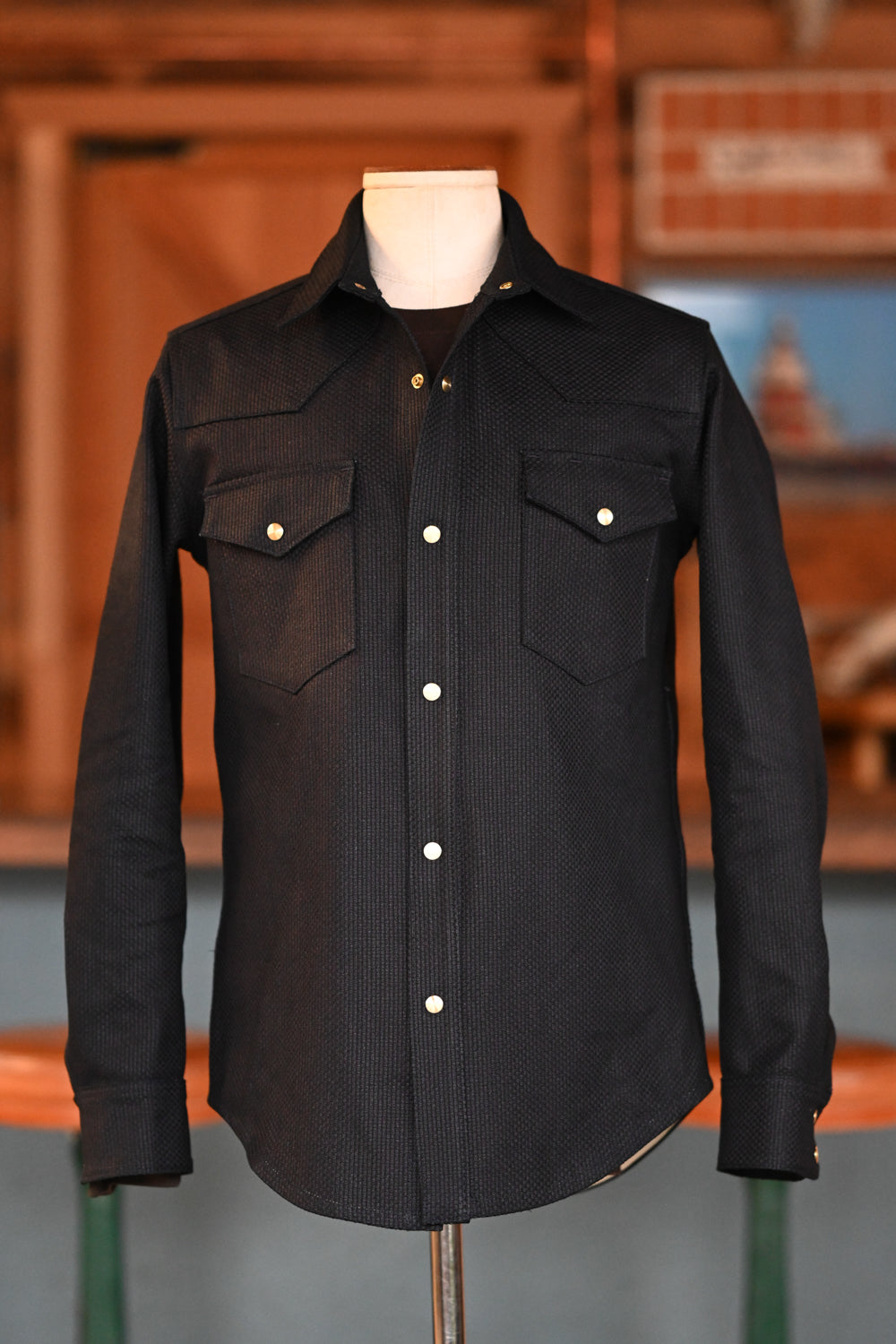 SECONDS** Townes Western Shirt - 16oz Sashiko-Ori - indigo